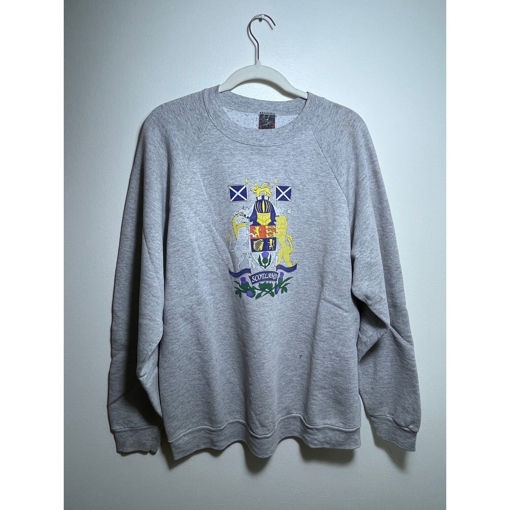 Vintage Scotland Royal Coat of Arms Sweatshirt Heather Gray Raglan Pullover